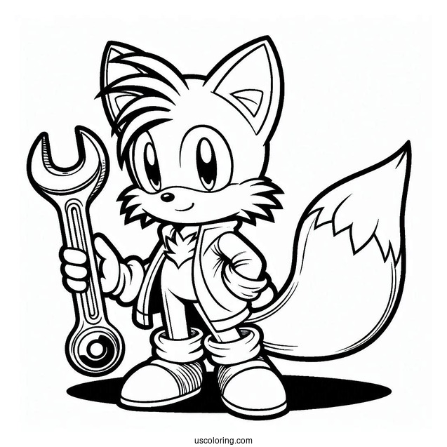 Tails Coloring Page Holding The Wrench