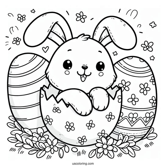 Easter Coloring Page Of Cute Easter Bunny Coming Out Of Egg