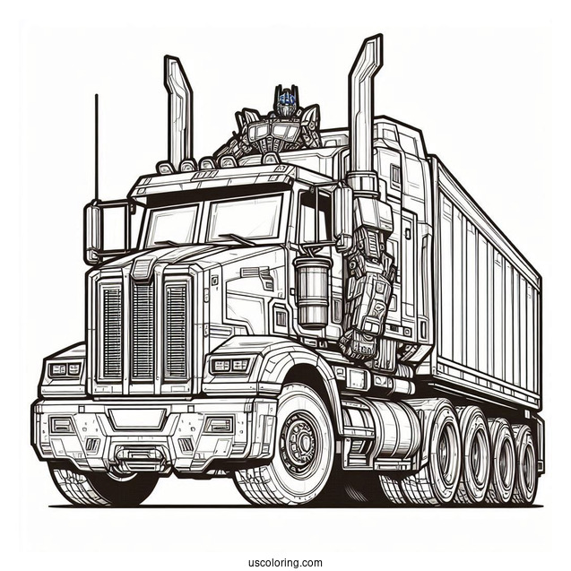 Realistic Optimus Prime Coloring Page Truck Form