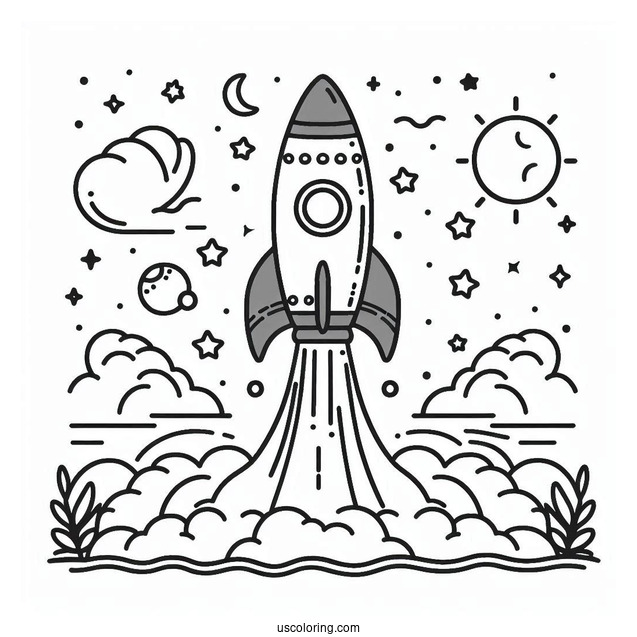 Kids Coloring Page Of a Rocket Launching