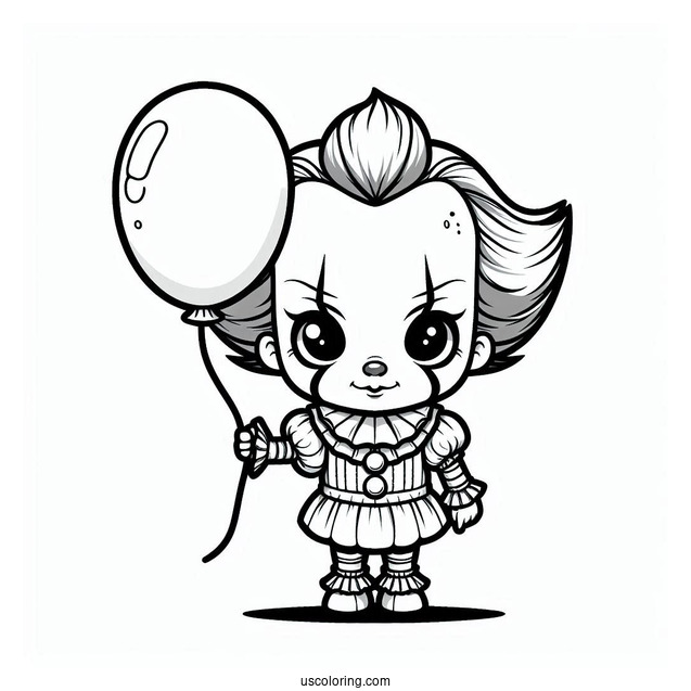 Scary Chibi Pennywise Holding A Balloon Coloring Page For Kids