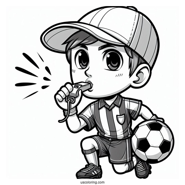 Soccer Referee Blowing Whistle To Color