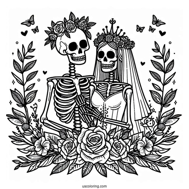 Skeleton Coloring Page Bride And Groom