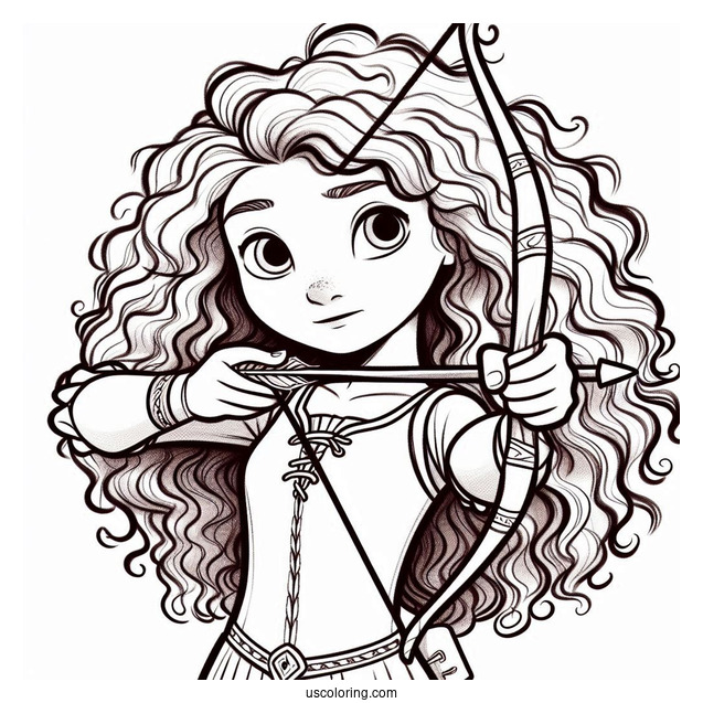 Pixar Coloring Page of Merida From Brave Holding Bow