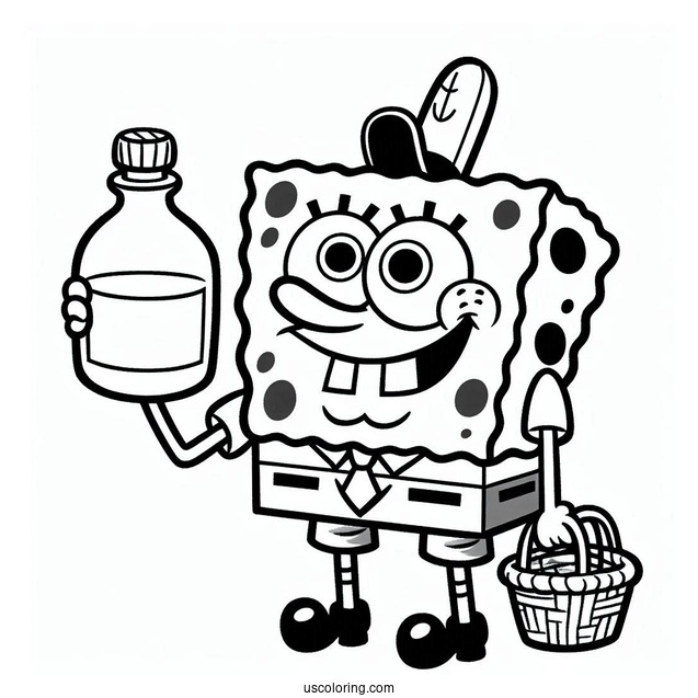 Harold SquarePants Coloring Page Holding Bottle