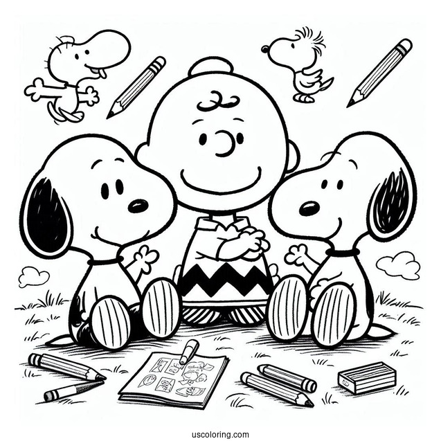 Coloring Page Of Snoopy, Charlie Brown And Snoopy