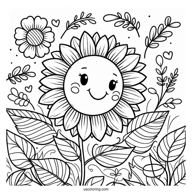 Smiling Spring Coloring Page Sunflower For Preschoolers