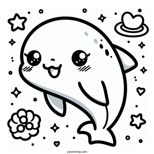 Cute Kawaii Dolphin To Color