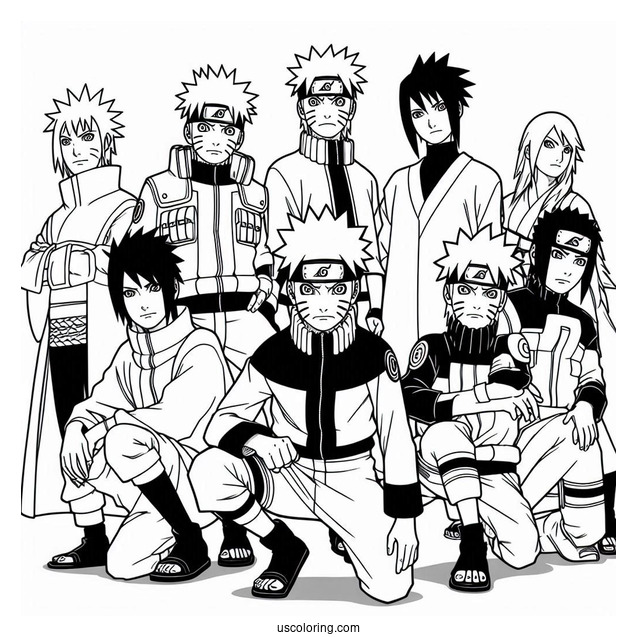 Naruto Coloring Page Of Iconic Team Seven Pose