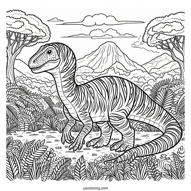 Dinosaur Coloring Page Of Striped Tarbosaurus In Nature