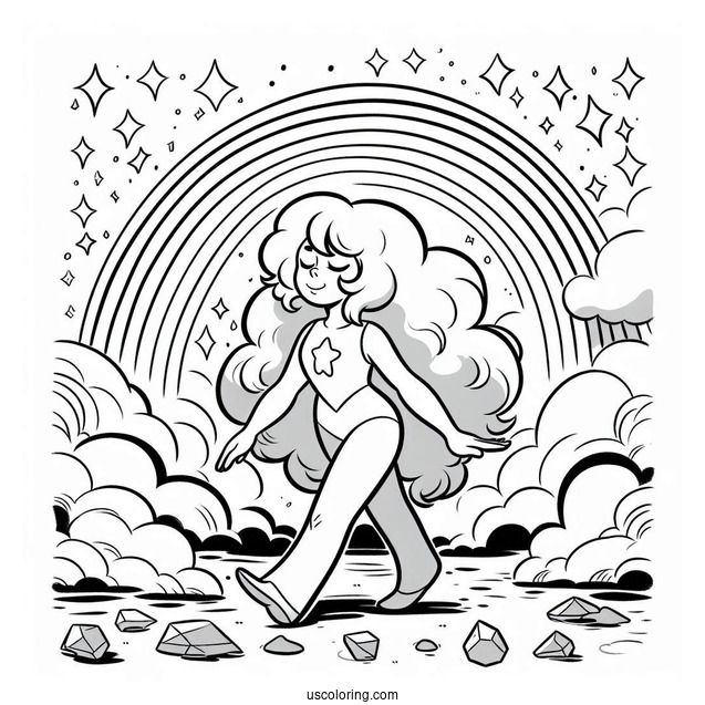 Steven Universe Coloring Page Of Rainbow Quartz 2.0 Walking On Clouds