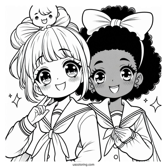 Manga Coloring Page Of Kawaii Fudo Shigeki And Haruyo Iwata For Kids
