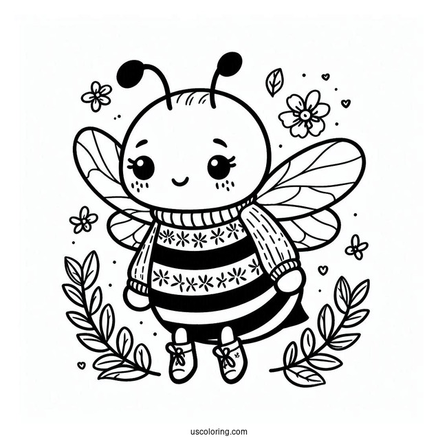 Cartoon Bee Coloring Page Wearing A Jumper For Kids