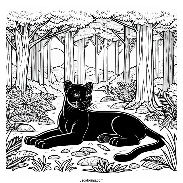 Black Panther In Forest To Color