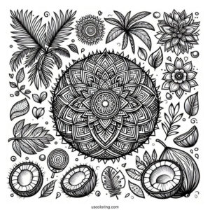 Detailed Coconut Coloring Page Mandala