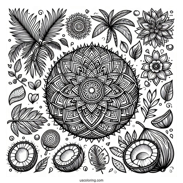 Detailed Coconut Coloring Page Mandala