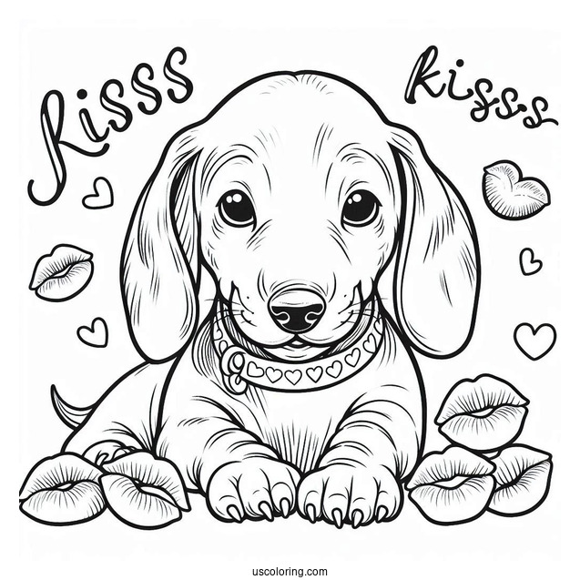 Dachshund Coloring Page With Free Kisses Sign