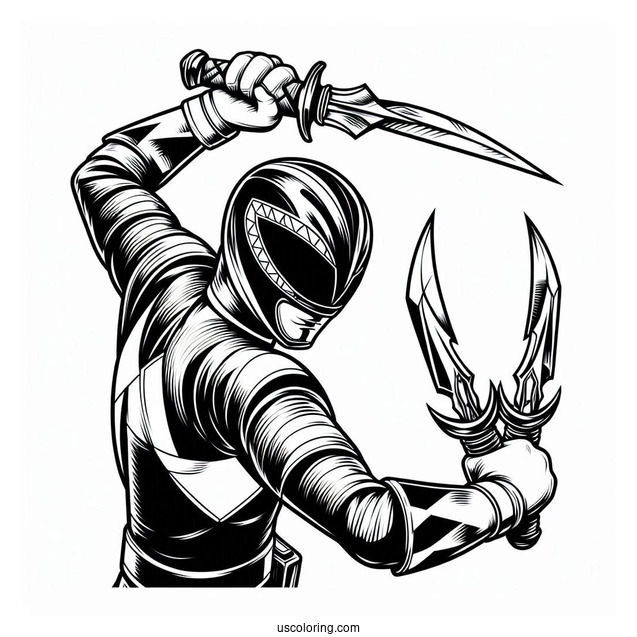 Power Ranger Fighting With Daggers Coloring In