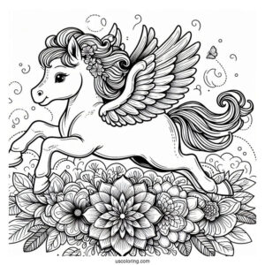 Baby Pegasus Coloring Page Leaping Over Flower Mandala