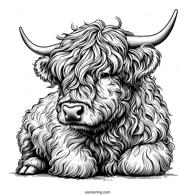Shaggy Highland Bull Coloring Sheet