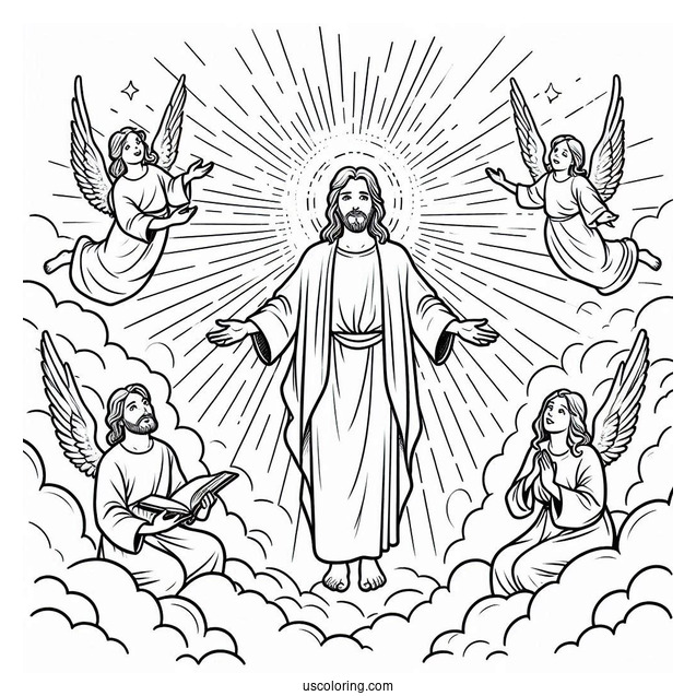 Jesus In Heaven Coloring Sheet For Kids