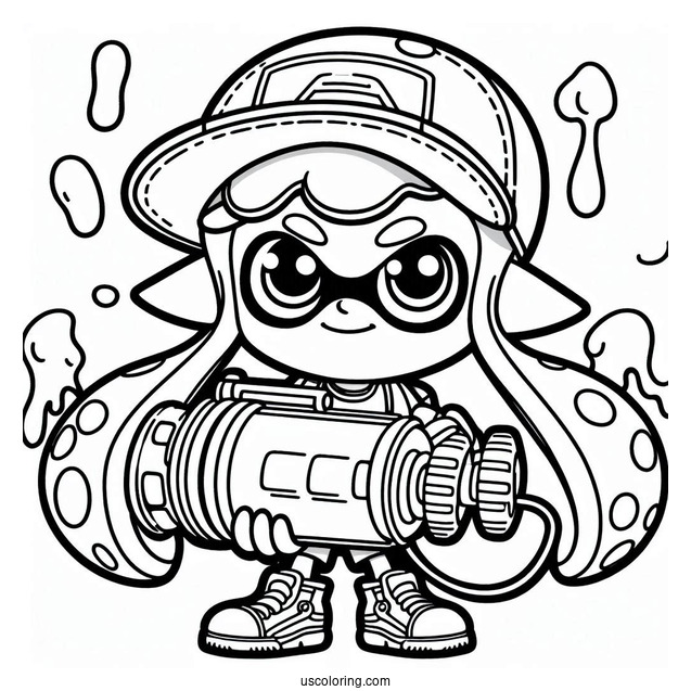 Splatoon Coloring Page Of Octoling Boy With Huge Inkjet