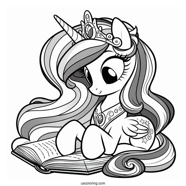 Princess Celestia Coloring Page Reading A Book With Twilight Sparkle