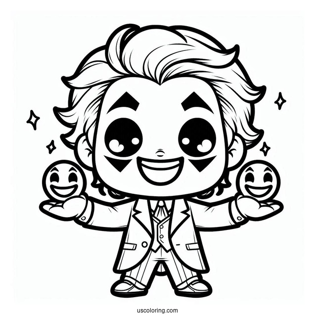 Easy Chibi Joker Coloring Page With Big Smile For Preschoolers