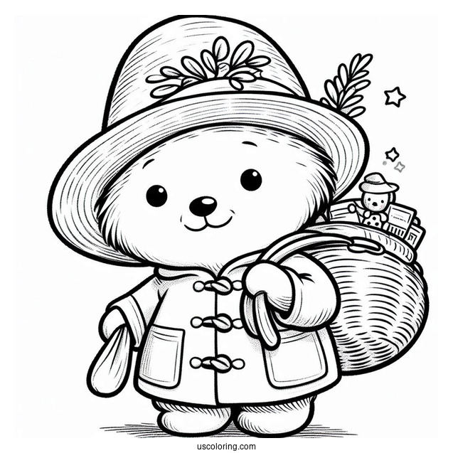 Kawaii Paddington Coloring Page Carrying A Bundle Of Things For Kids