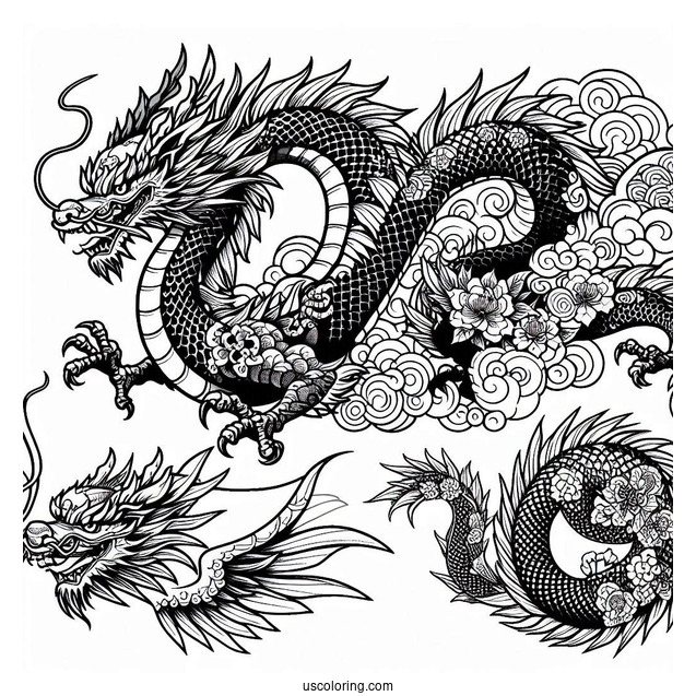 Japanese Themed Dragon To Color