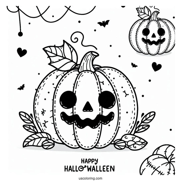 Pumpkin Coloring Page Stitch With Halloween Greeting