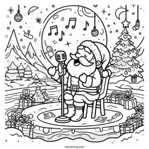 North Pole Coloring Page Of Santa Claus Singing In The North Pole