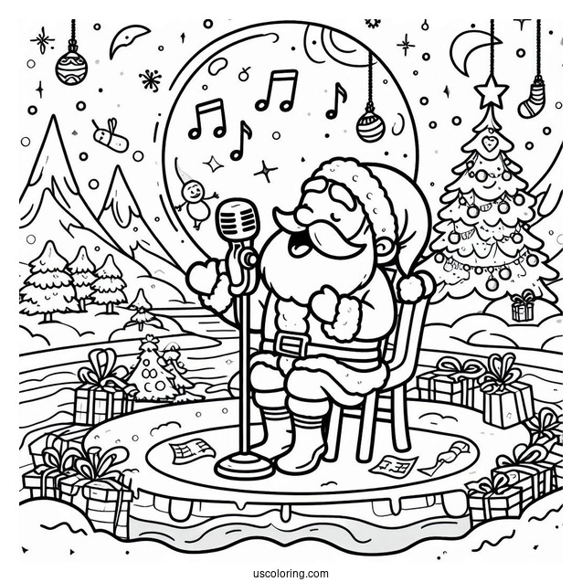 North Pole Coloring Page Of Santa Claus Singing In The North Pole