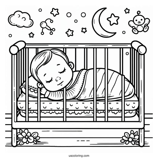 Baby Coloring Page Sleeping In Crib