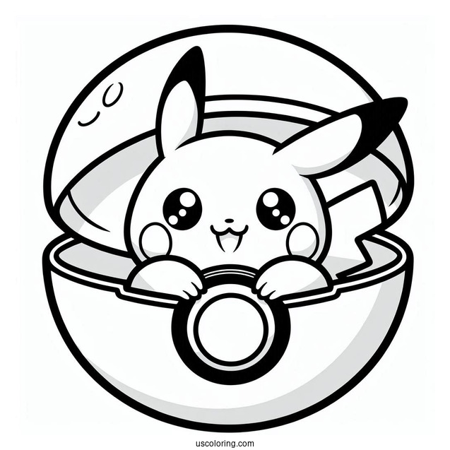 Kawaii Pikachu Inside Pokéball Coloring Page