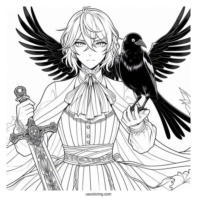 Manga Coloring Page Of Carciphona Manga Blackbird Holding Up Dagger