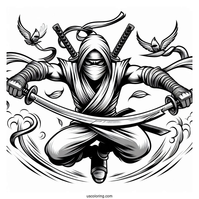Ninja Fighting Using Two Swords