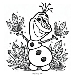 Coloring Page Of Olaf With Ice Crystals