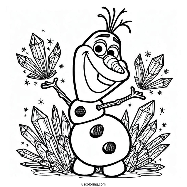 Coloring Page Of Olaf With Ice Crystals