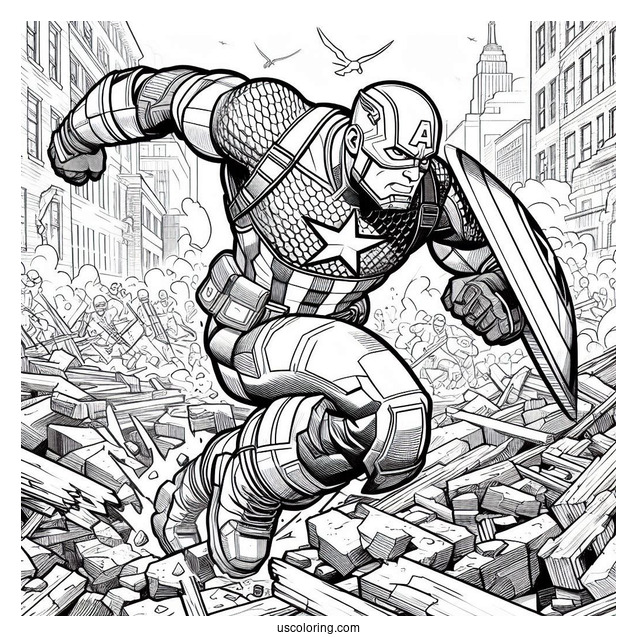 Captain America Running Through Rubble