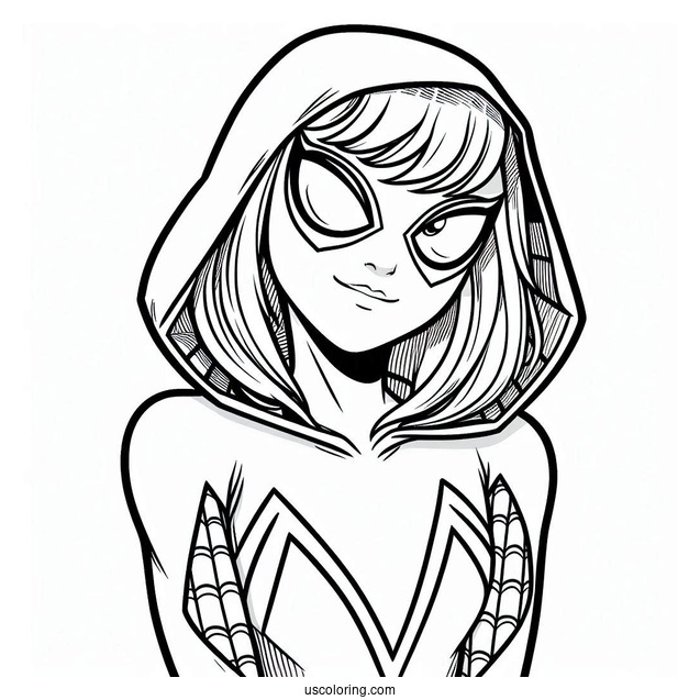Close Up Of Spider Gwen Coloring Page For Preschoolers