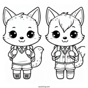 Cute Schoolboy Fox Coloring Page With A Backpack