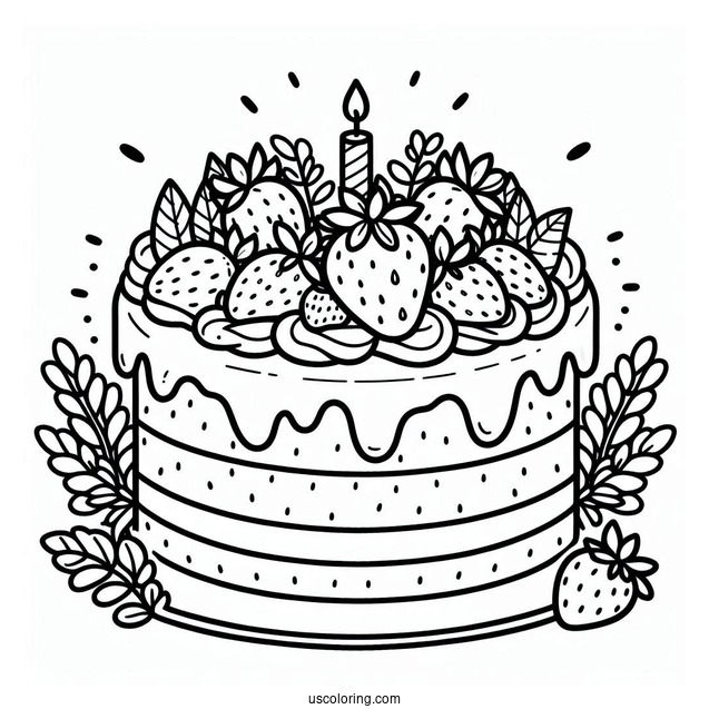 Strawberry Cake Coloring Page