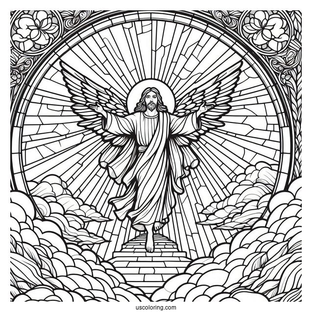 Jesus Coloring Page Ascending To Heaven Stained Glass