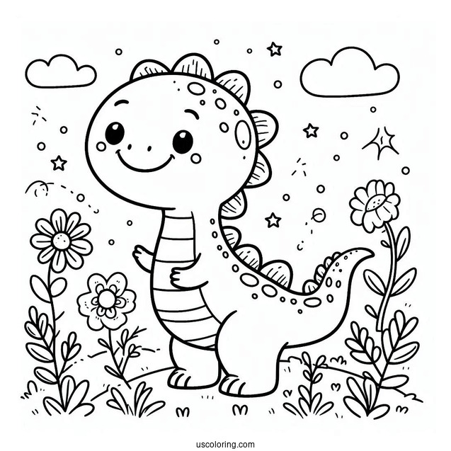 Cute Coloring Page Smiling Dinosaur