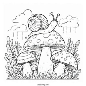 Snail Crawling On Top Of A Mushroom Coloring Page For Preschoolers