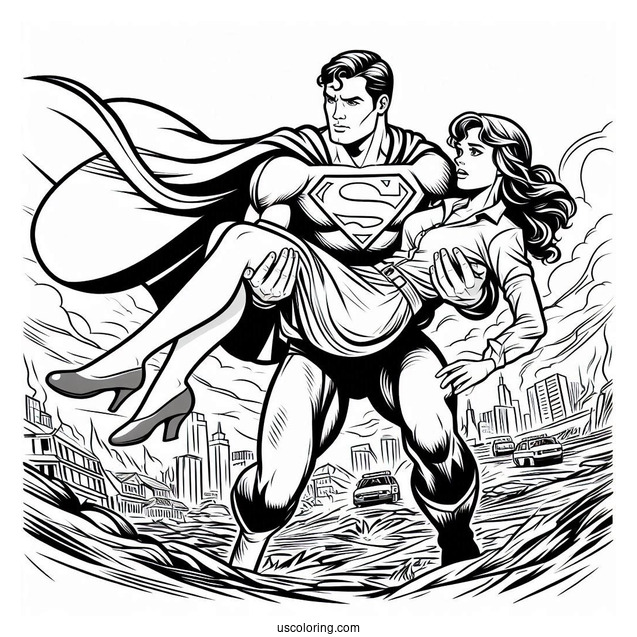 Superman Rescuing Lois Lane Coloring Picture