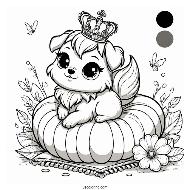 Palace Pets Coloring Page Of Pumpkin With Crown Standing On Cushion