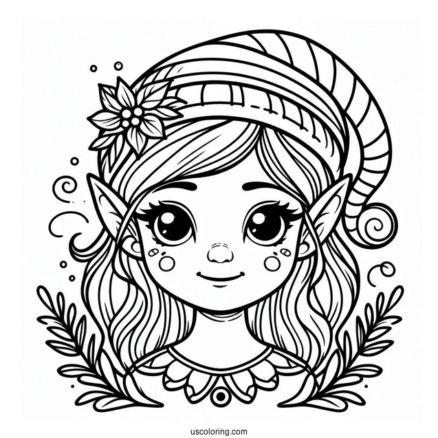 Elf Face Coloring Sheet For Kids