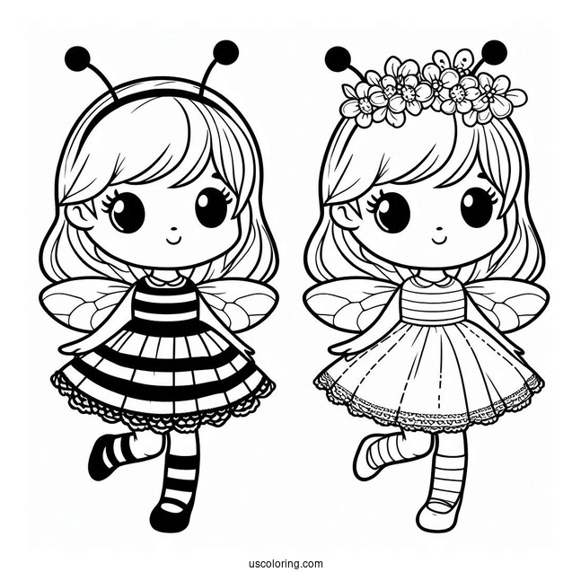 Little Girl Dressed As A Bee Coloring Page